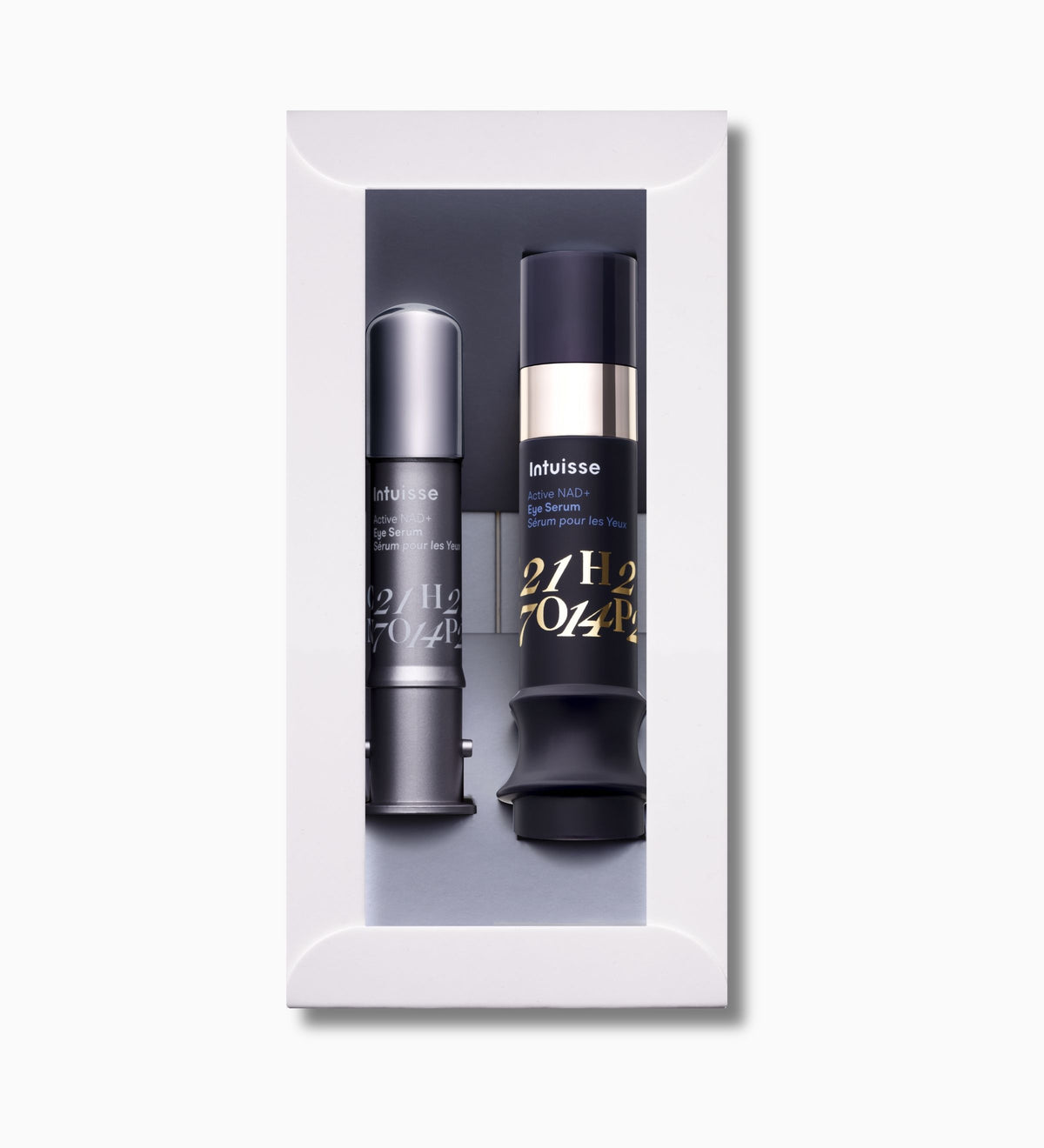 Intuisse Active NAD+ Eye Serum with one 5 ml refill, and applicator in white carton.