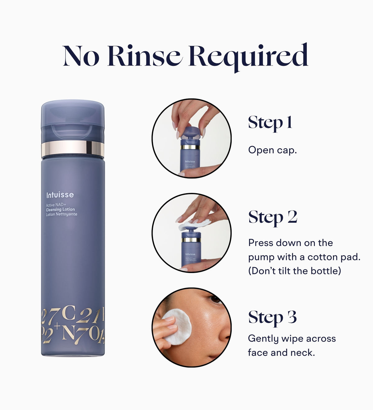 How to use Intuisse Active NAD+ Micellar Cleansing Lotion in three steps, no rinse required